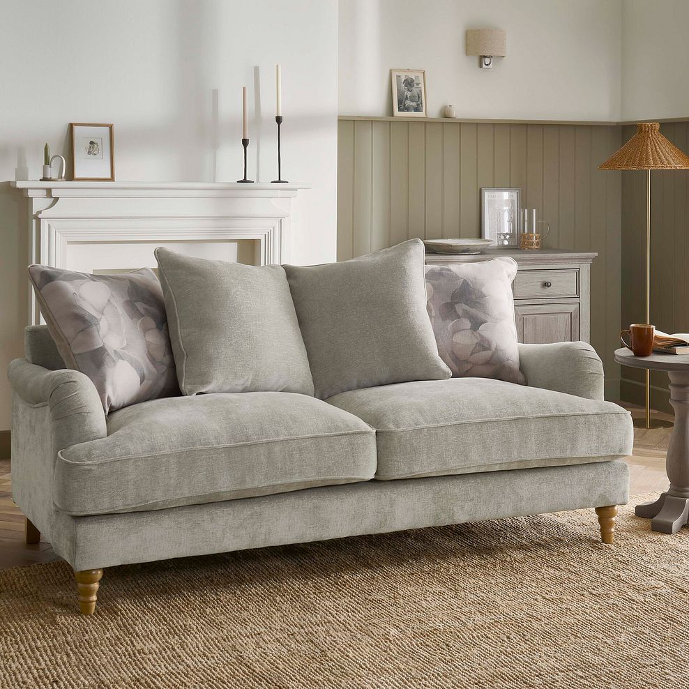 Eloise 3 Seater Pillow Back Sofa in Marlan Natural Fabric 2