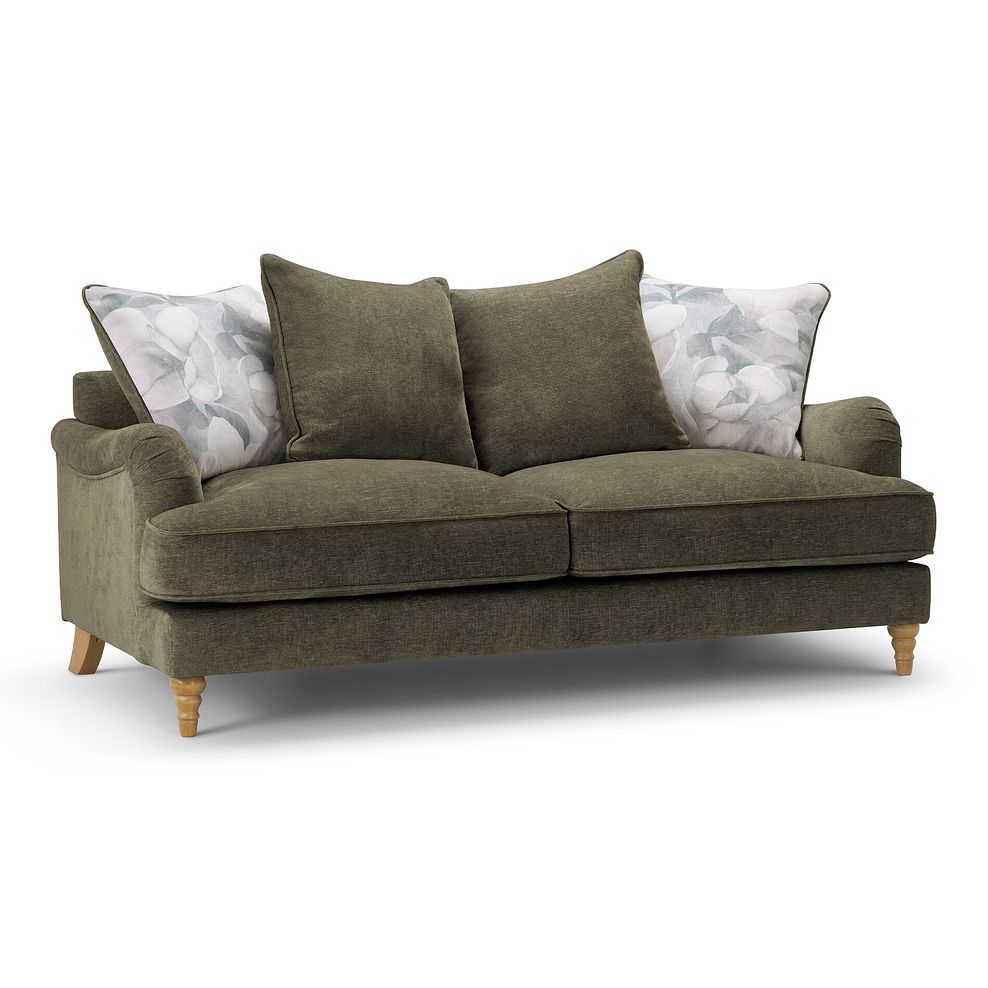 Eloise 3 Seater Pillow Back Sofa in Marlan Olive Green Fabric 1