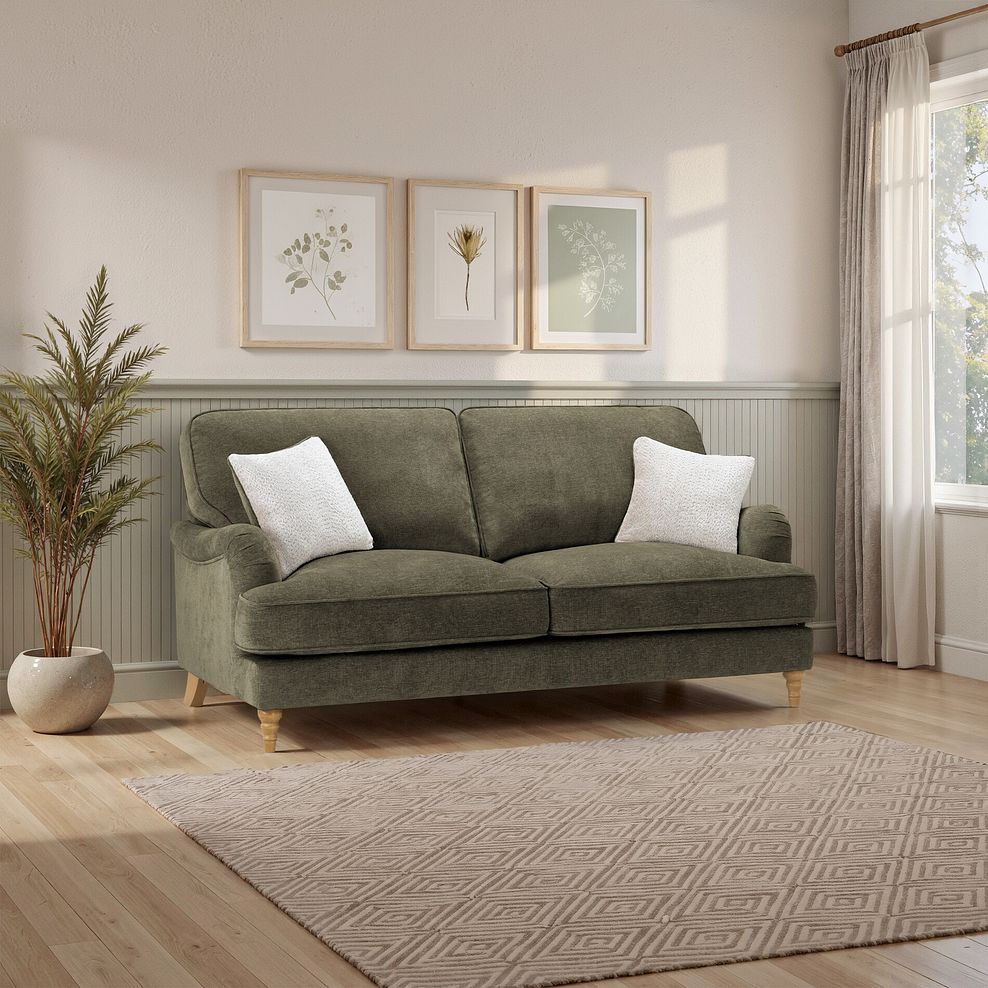 Eloise 3 Seater Sofa in Marlan Olive Green Fabric 1