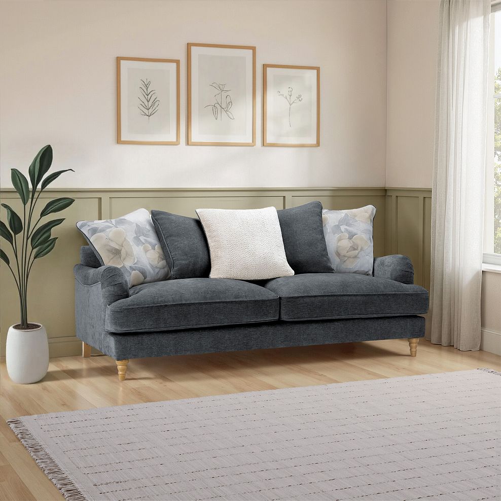 Eloise 4 Seater Pillow Back Sofa in Marlan Nero Fabric 1