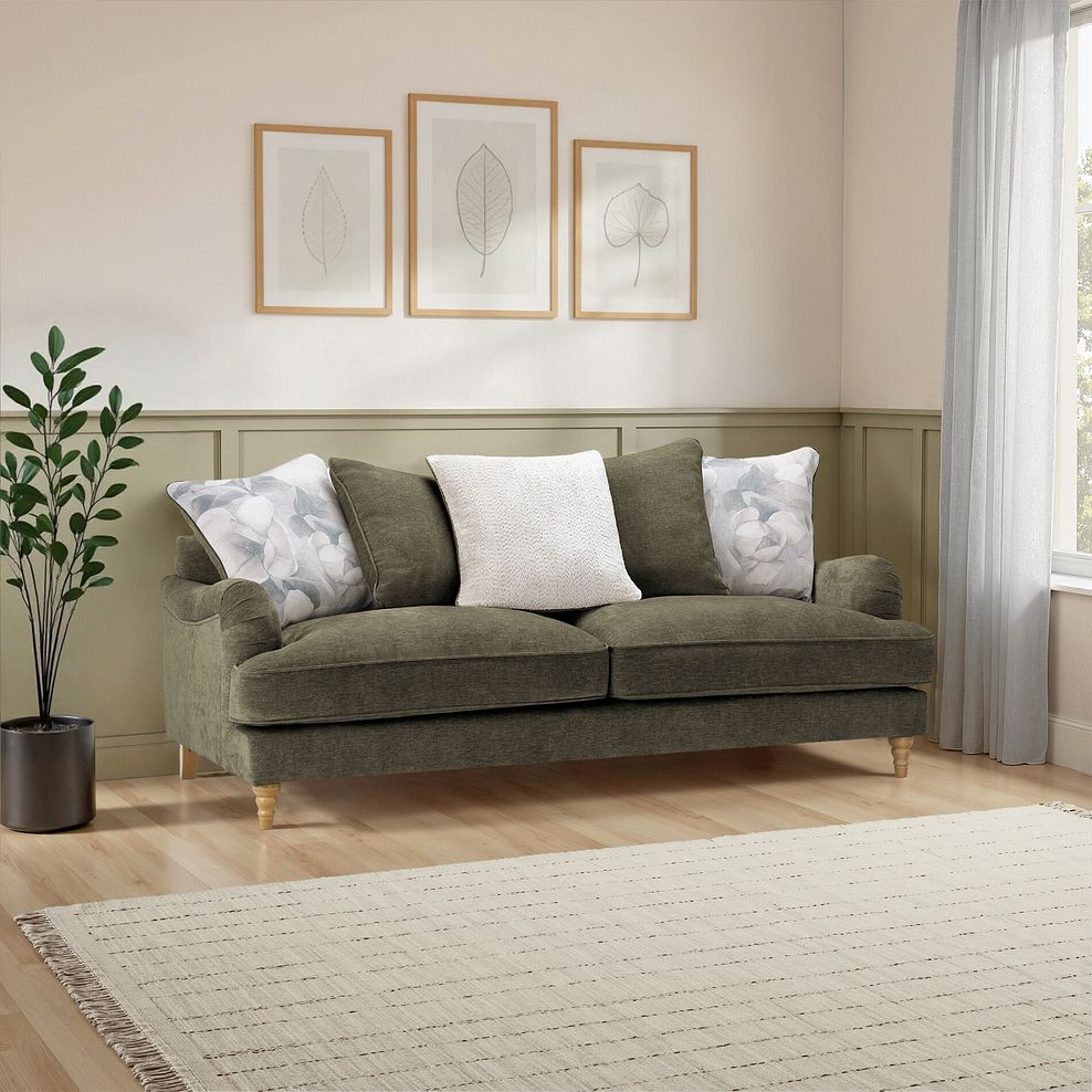 Eloise 4 Seater Pillow Back Sofa in Marlan Olive Green Fabric 1