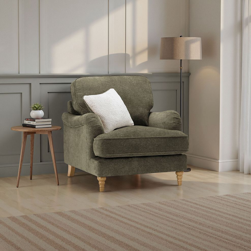 Eloise Armchair in Marlan Olive Green Fabric 1