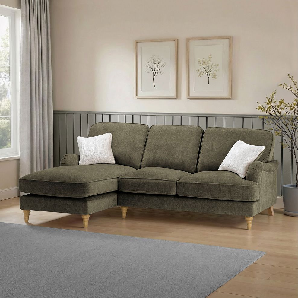 Eloise Left Hand Chaise Sofa in Marlan Olive Green Fabric 1