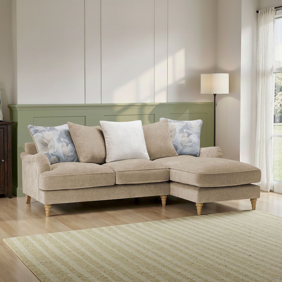 Eloise Right Hand Chaise Pillow Back Sofa in Marlan Caramel Fabric 1