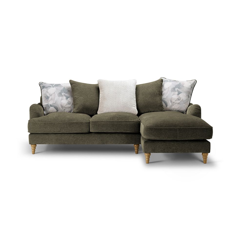 Eloise Right Hand Chaise Pillow Back Sofa in Marlan Olive Green Fabric 2