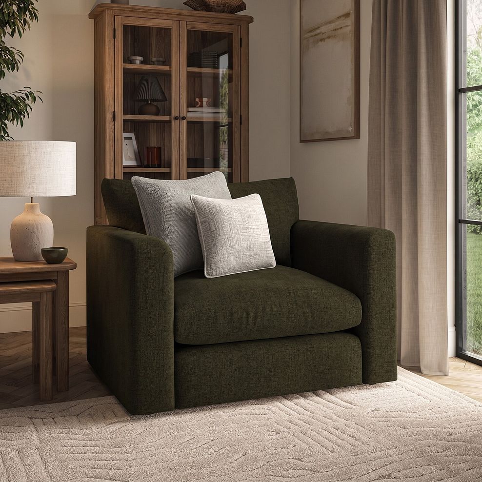 Elston Loveseat in Penny Forest Fabric 1
