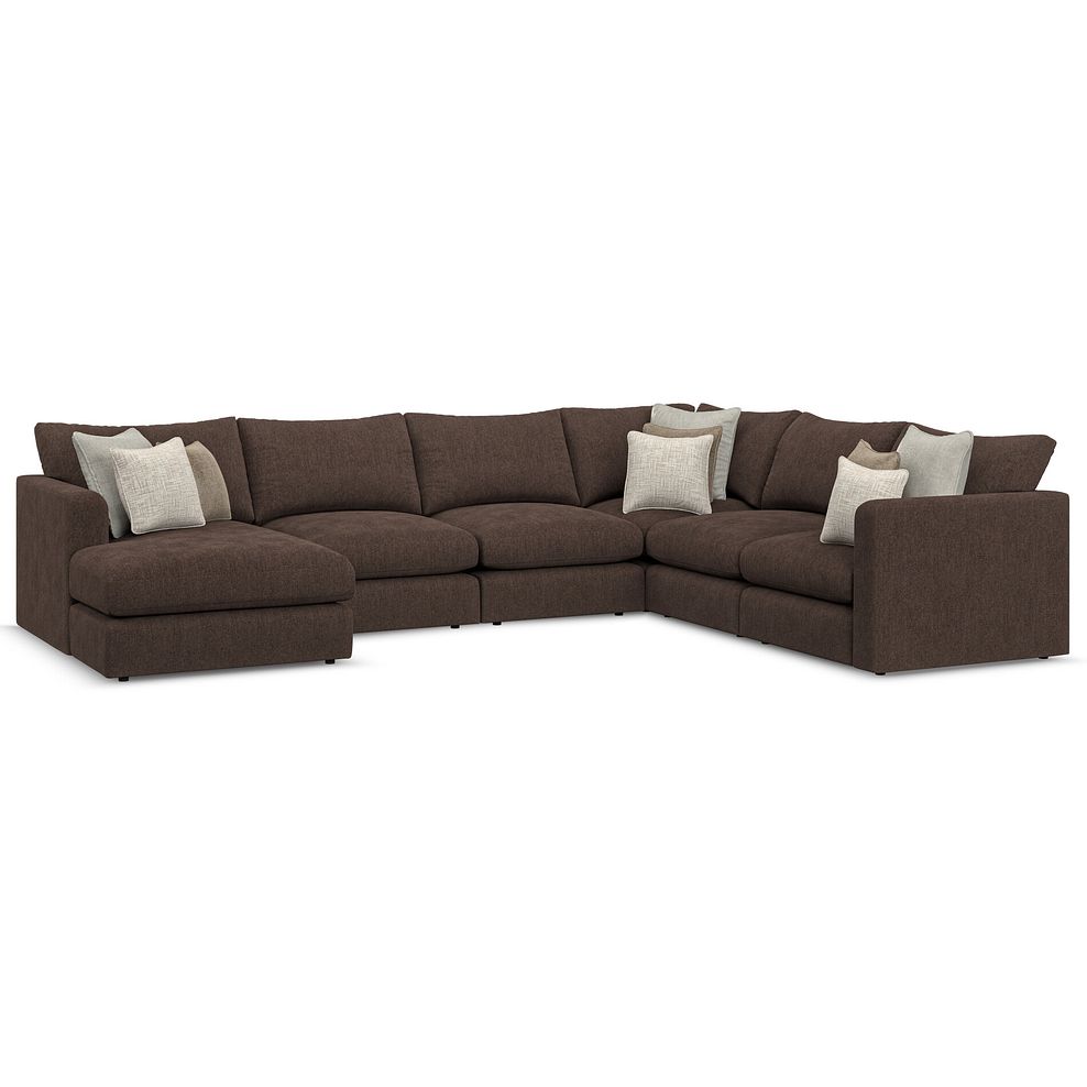 Elston Modular 6 Seater Left Hand Corner Sofa with Chaise in Penny Cacao Fabric - Group 18 1