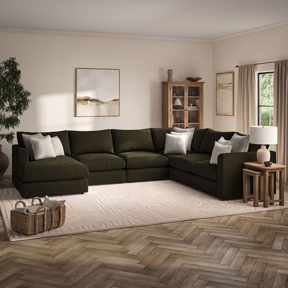 Elston Modular 6 Seater Left Hand Corner Sofa with Chaise in Penny Forest Fabric - Group 18 1