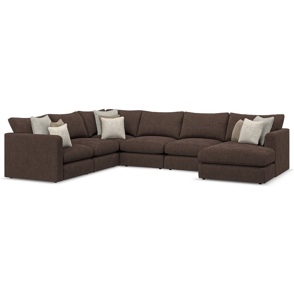 Elston Modular 6 Seater Right Hand Corner Sofa with Chaise in Penny Cacao Fabric - Group 19 1