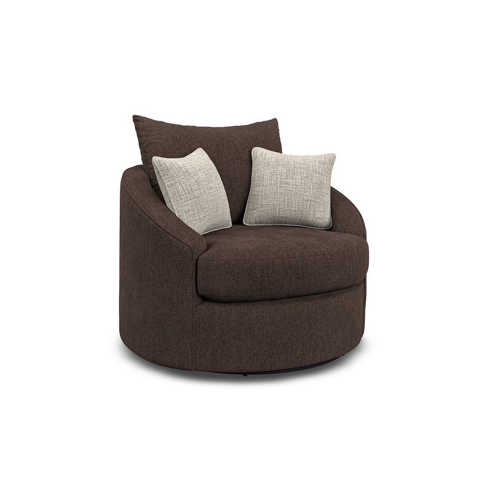 Elston Swivel Cuddler Chair in Penny Cacao Fabric 1