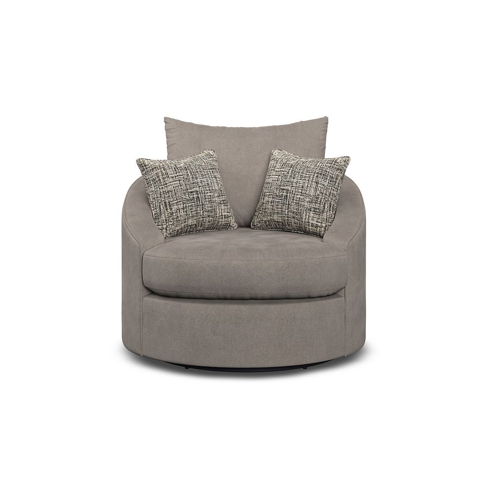 Elston Swivel Cuddler Chair in Penny Clay Fabric 2