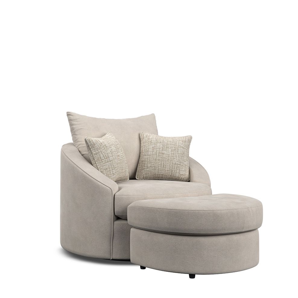 Elston Swivel Cuddler Chair in Penny Dove Fabric 5