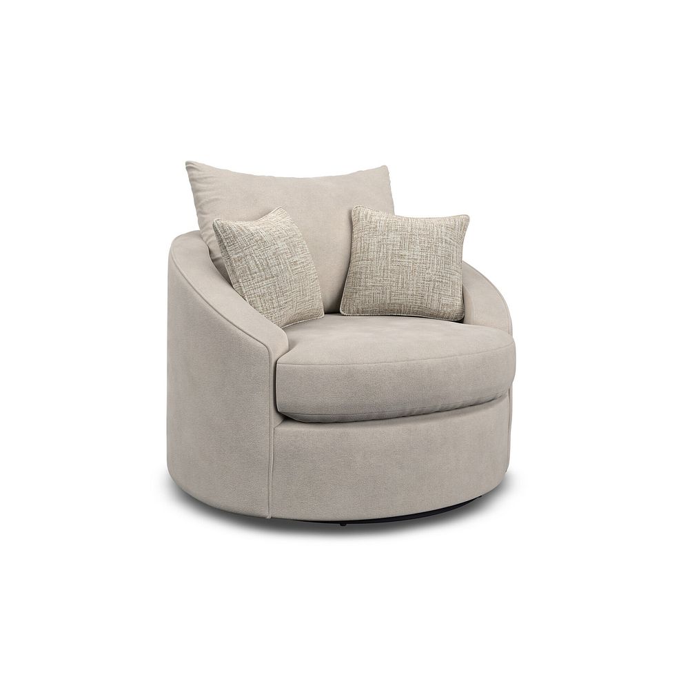 Elston Swivel Cuddler Chair in Penny Dove Fabric 1