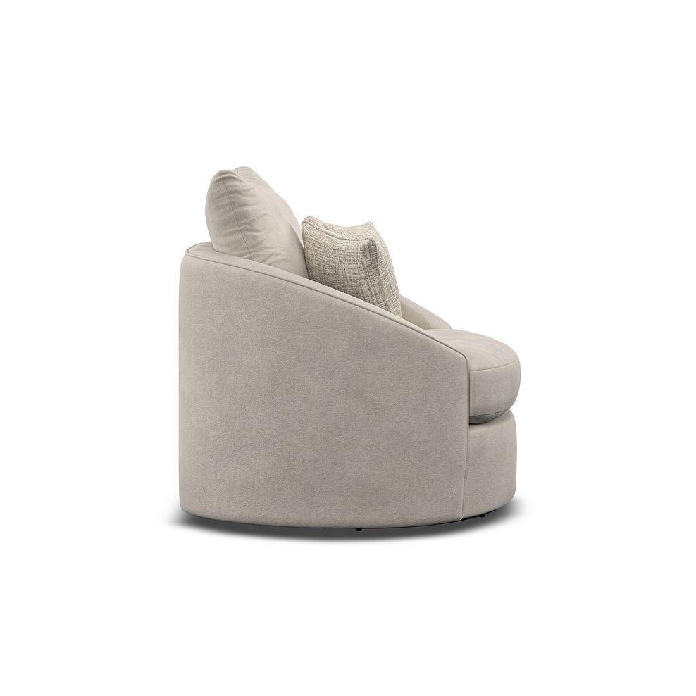 Elston Swivel Cuddler Chair in Penny Dove Fabric 4
