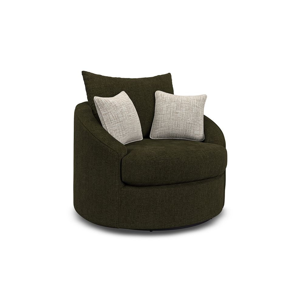 Elston Swivel Cuddler Chair in Penny Forest Fabric 1