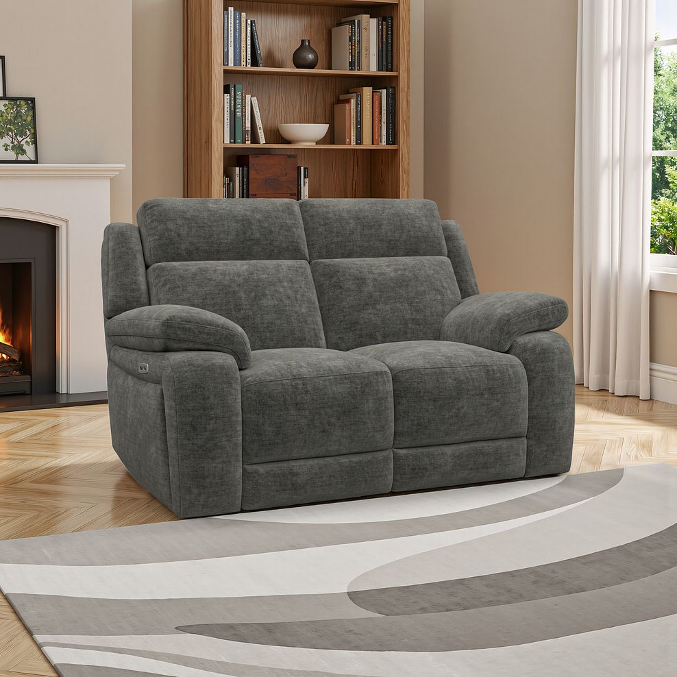 Emerson 2 Seater Electric Recliner Sofa in Plush Charcoal Fabric 1