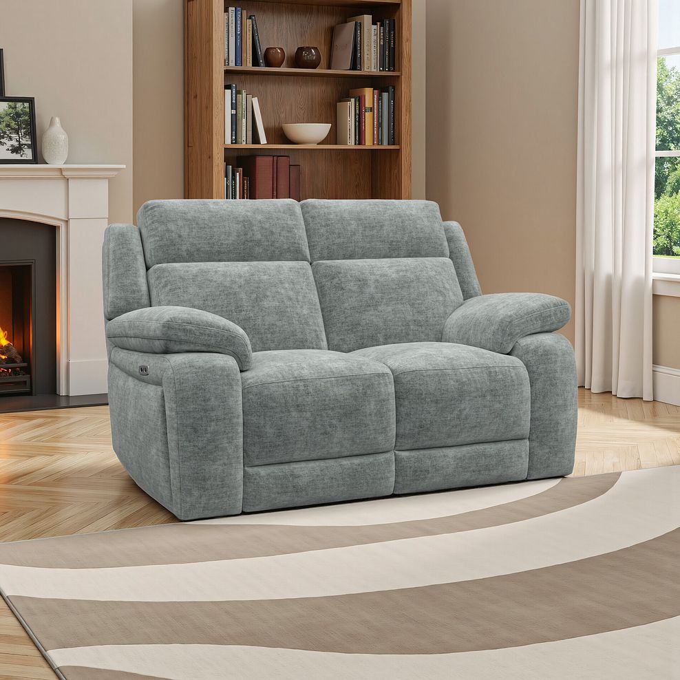 Emerson 2 Seater Electric Recliner Sofa in Plush Silver Fabric 1