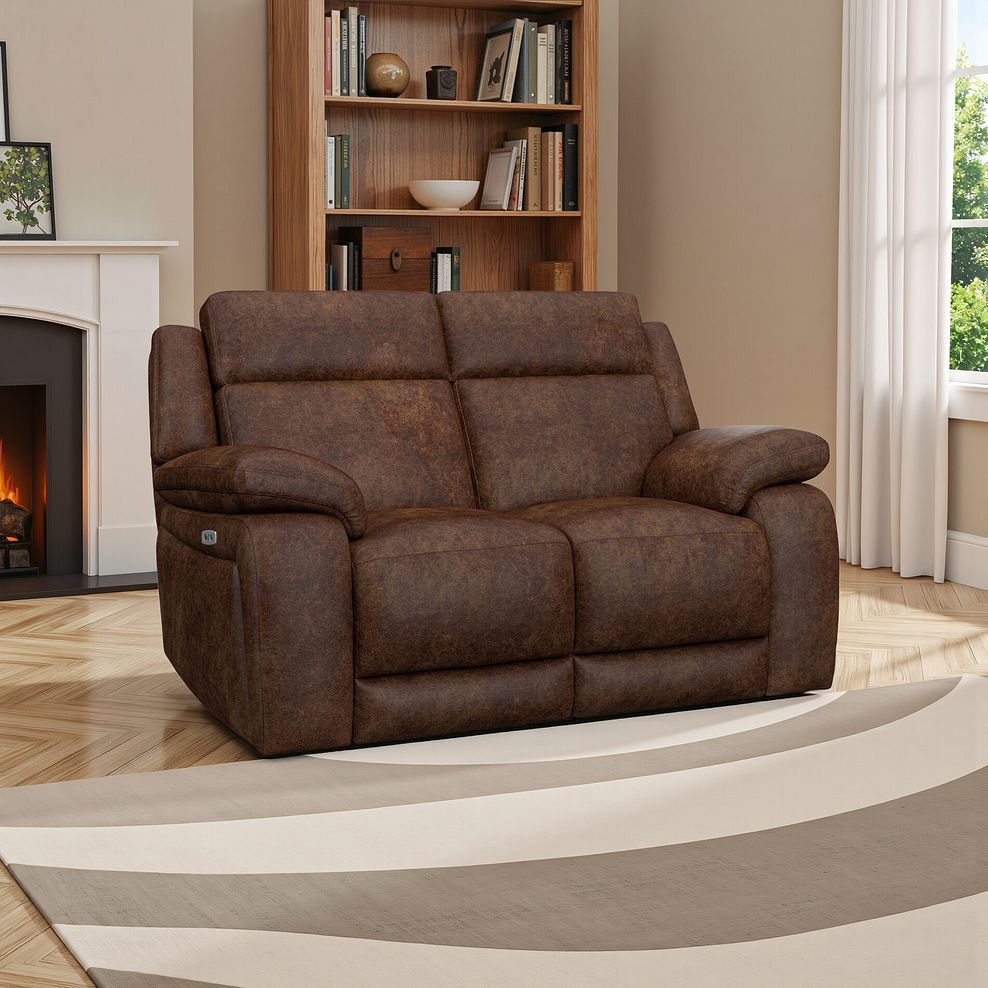 Emerson 2 Seater Electric Recliner Sofa in Ranch Dark Brown Fabric 1