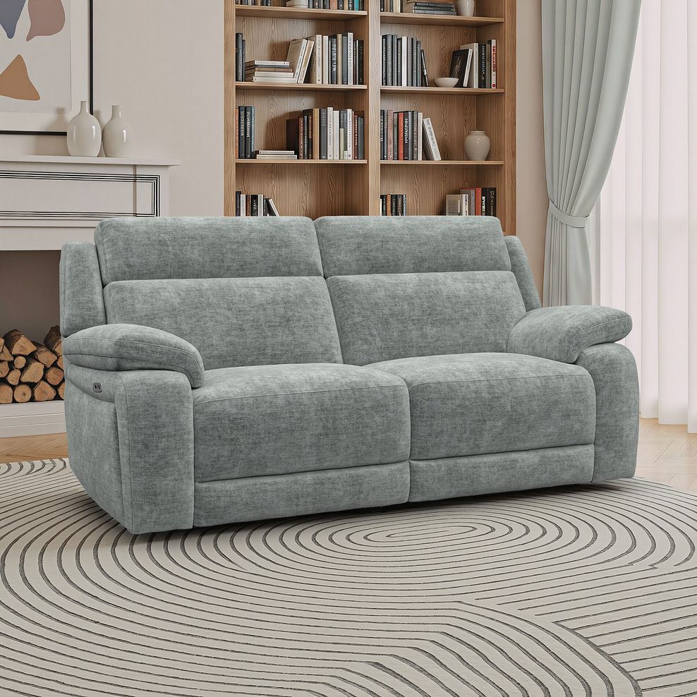 Emerson 3 Seater Electric Recliner Sofa in Plush Silver Fabric 1