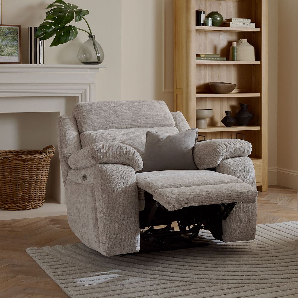 Emerson Electric Recliner Armchair in Luxe Natural Fabric 2