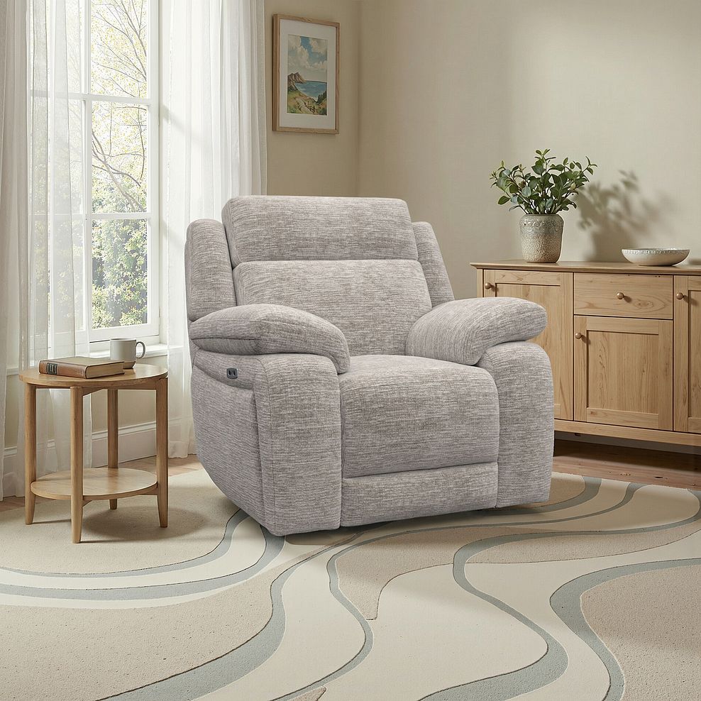 Emerson Electric Recliner Armchair in Luxe Natural Fabric 19