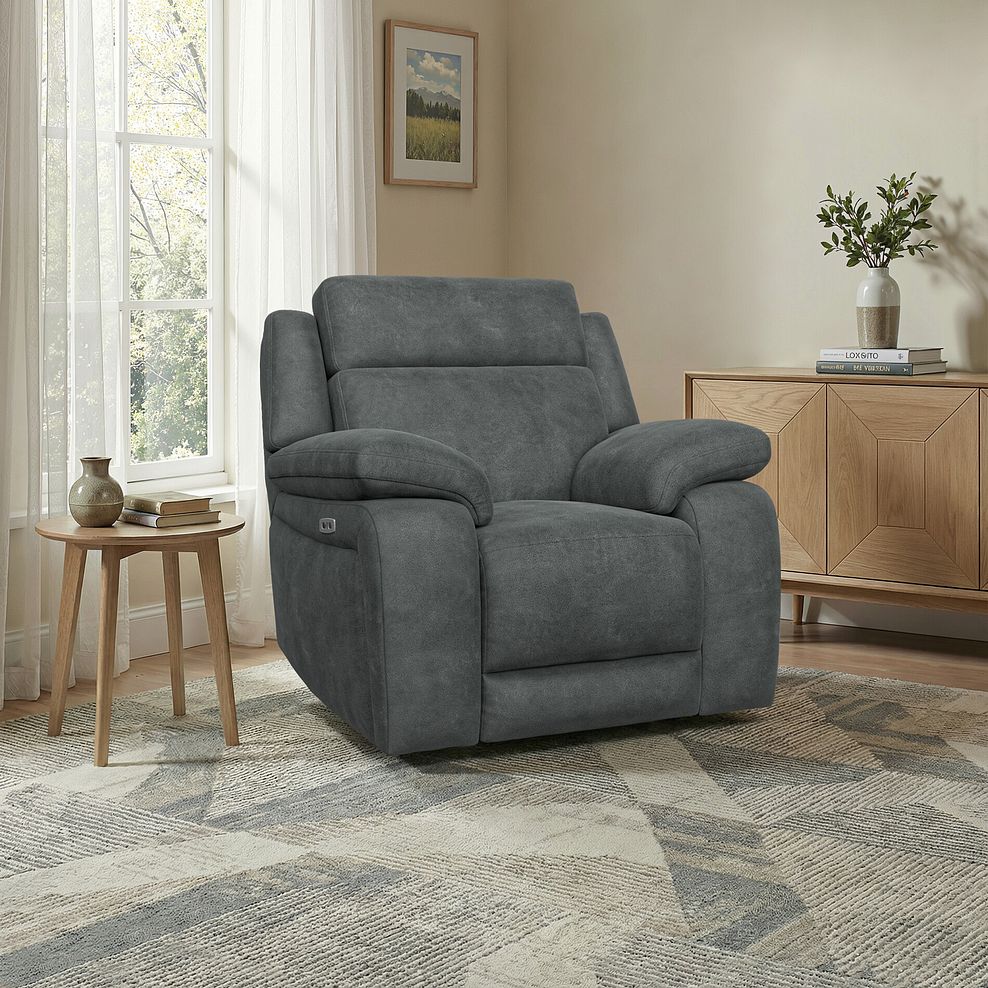 Emerson Electric Recliner Armchair in Miller Grey Fabric 1