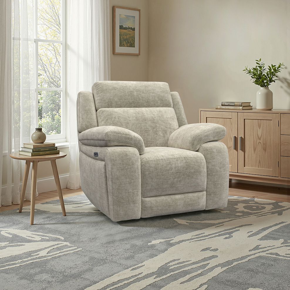 Emerson Electric Recliner Armchair in Plush Beige Fabric 1