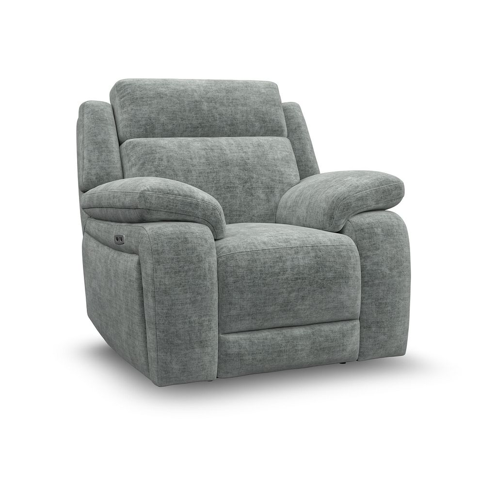 Emerson Electric Recliner Armchair in Plush Silver Fabric 1