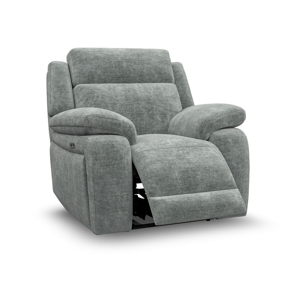 Emerson Electric Recliner Armchair in Plush Silver Fabric 2
