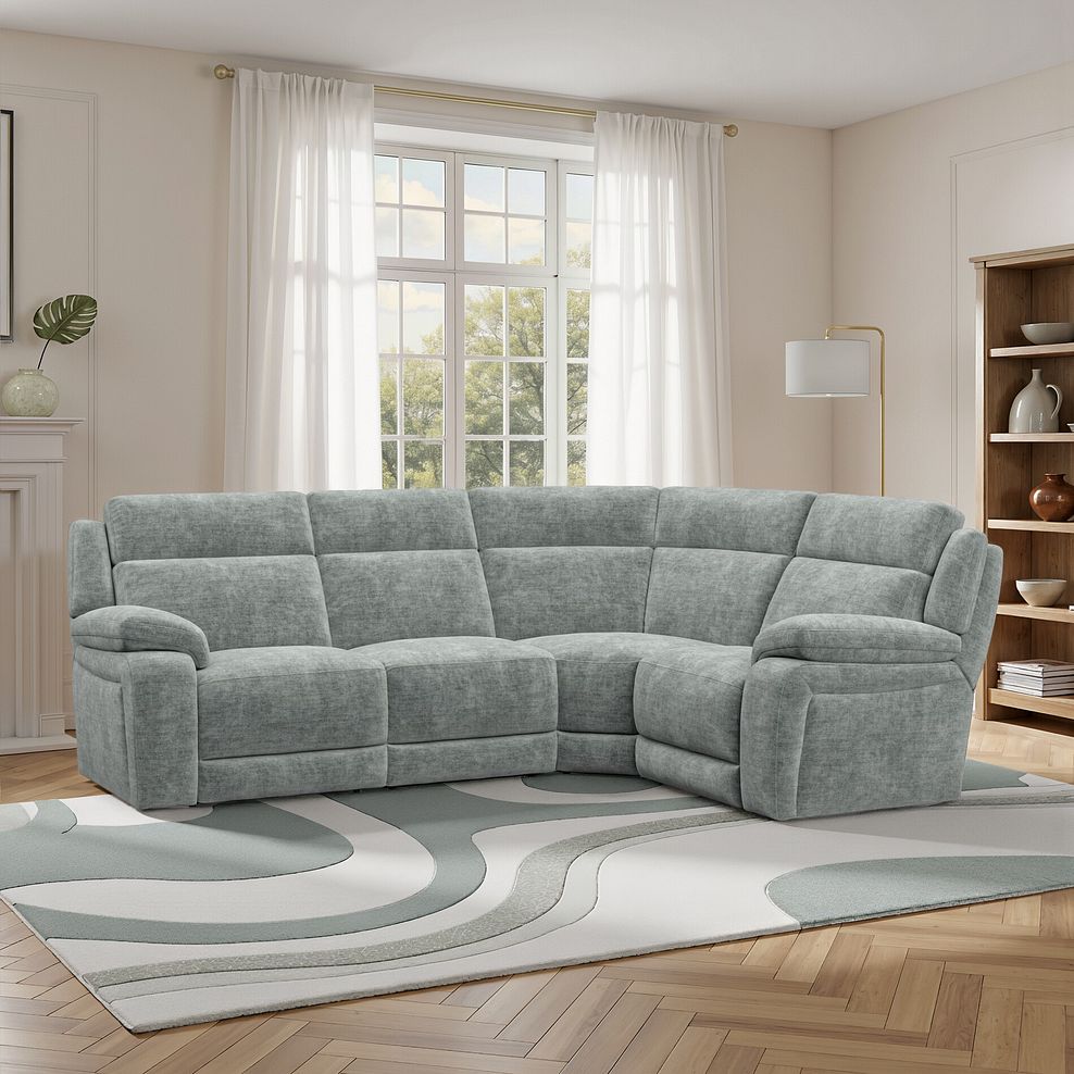 Emerson Left Hand Corner Electric Recliner Sofa in Plush Silver Fabric 1