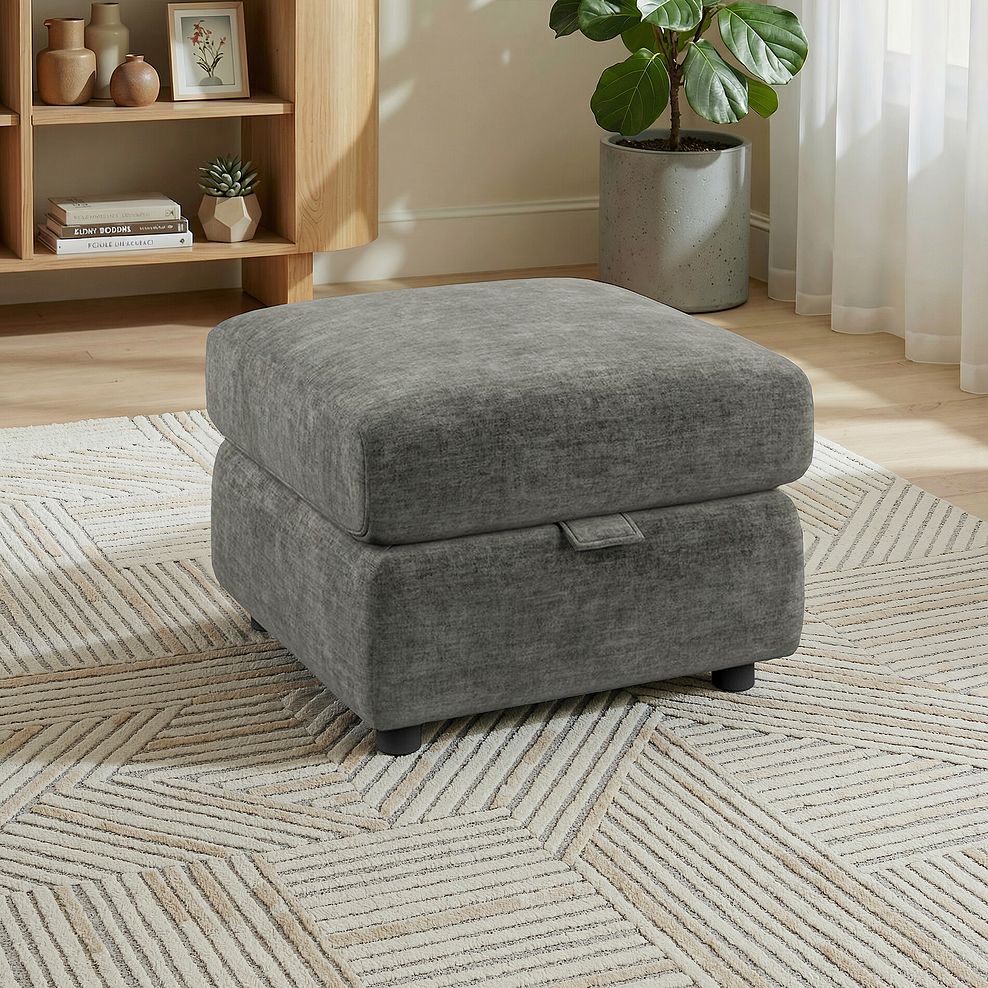 Emerson Storage Footstool in Plush Charcoal Fabric 1