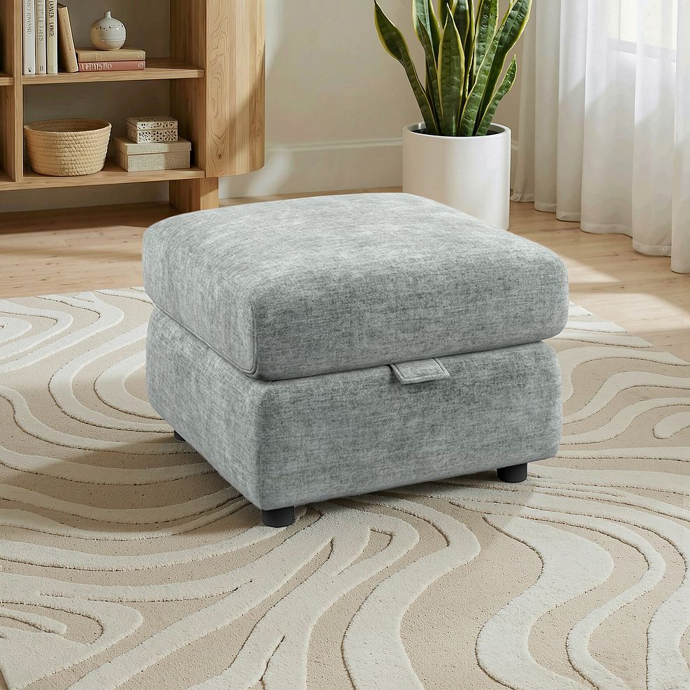 Emerson Storage Footstool in Plush Silver Fabric 1