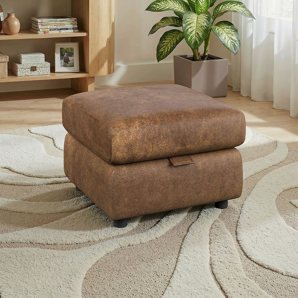 Emerson Storage Footstool in Ranch Brown Fabric 1