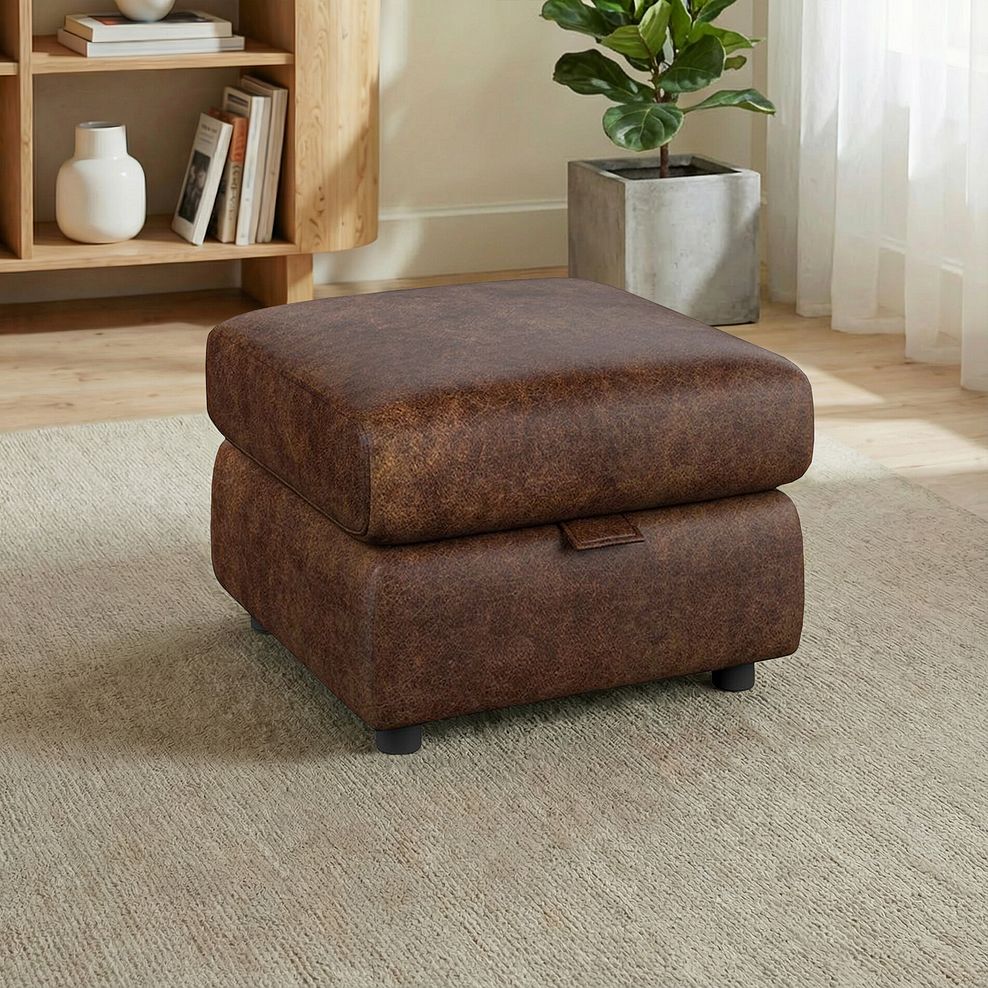 Emerson Storage Footstool in Ranch Dark Brown Fabric 1