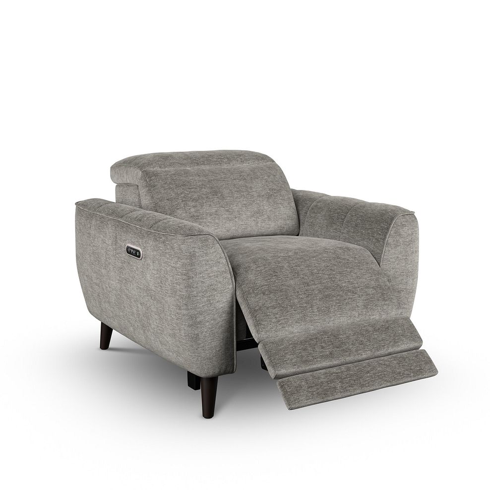Emilia Electric Recliner Armchair with Power Ratchet Headrest in Montreal Grey Fabric 2