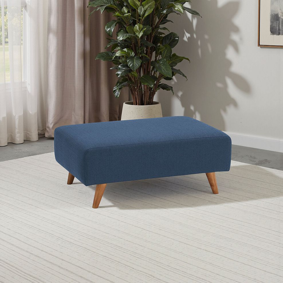Evie Accent Footstool in Plain Blue Fabric 1