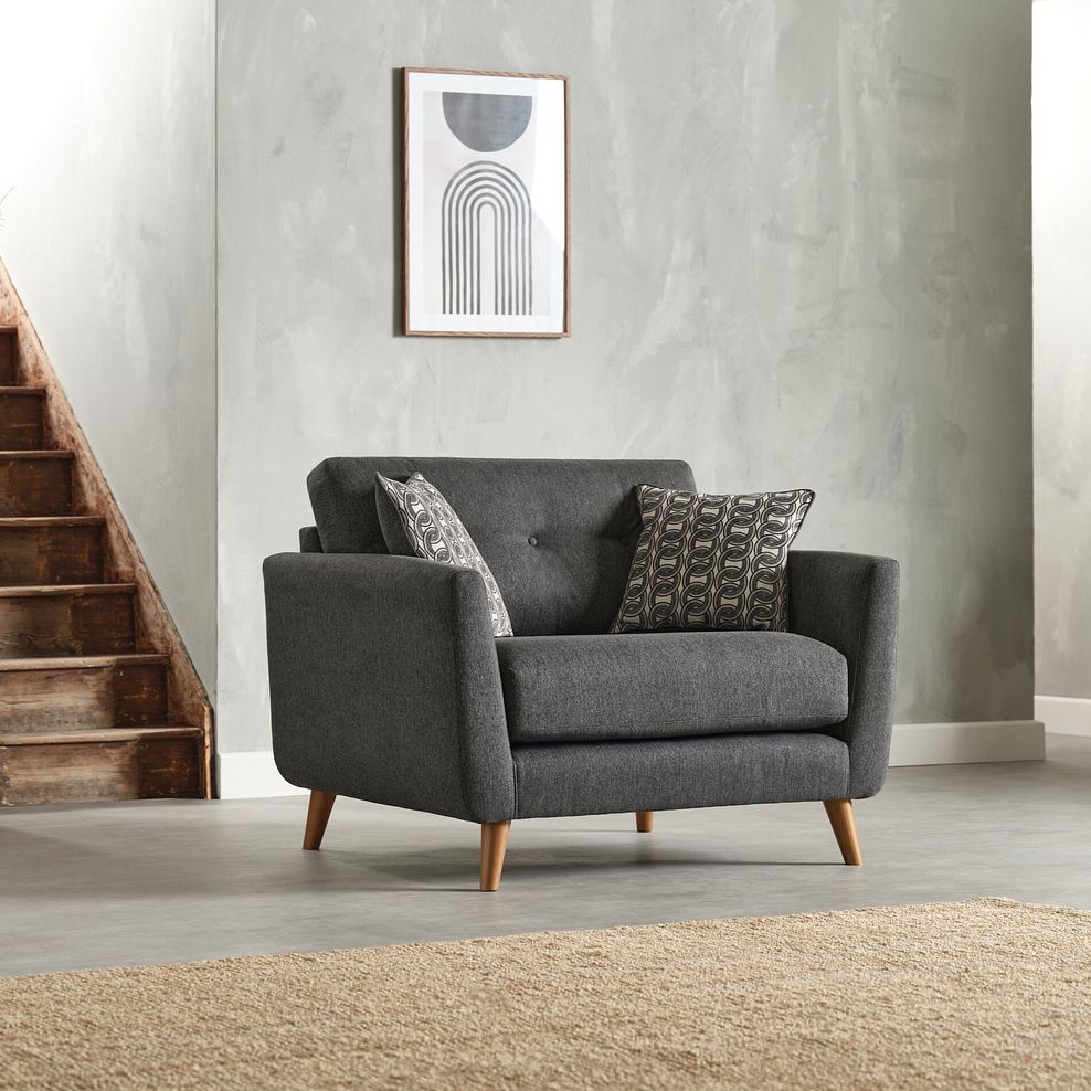 Evie Loveseat in Rosa Collection Charcoal Fabric 1