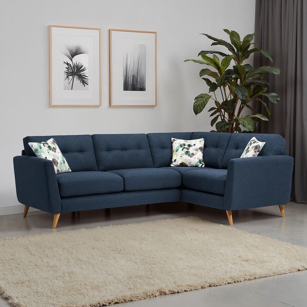 Evie Left Hand Corner Sofa in Blue Fabric 1
