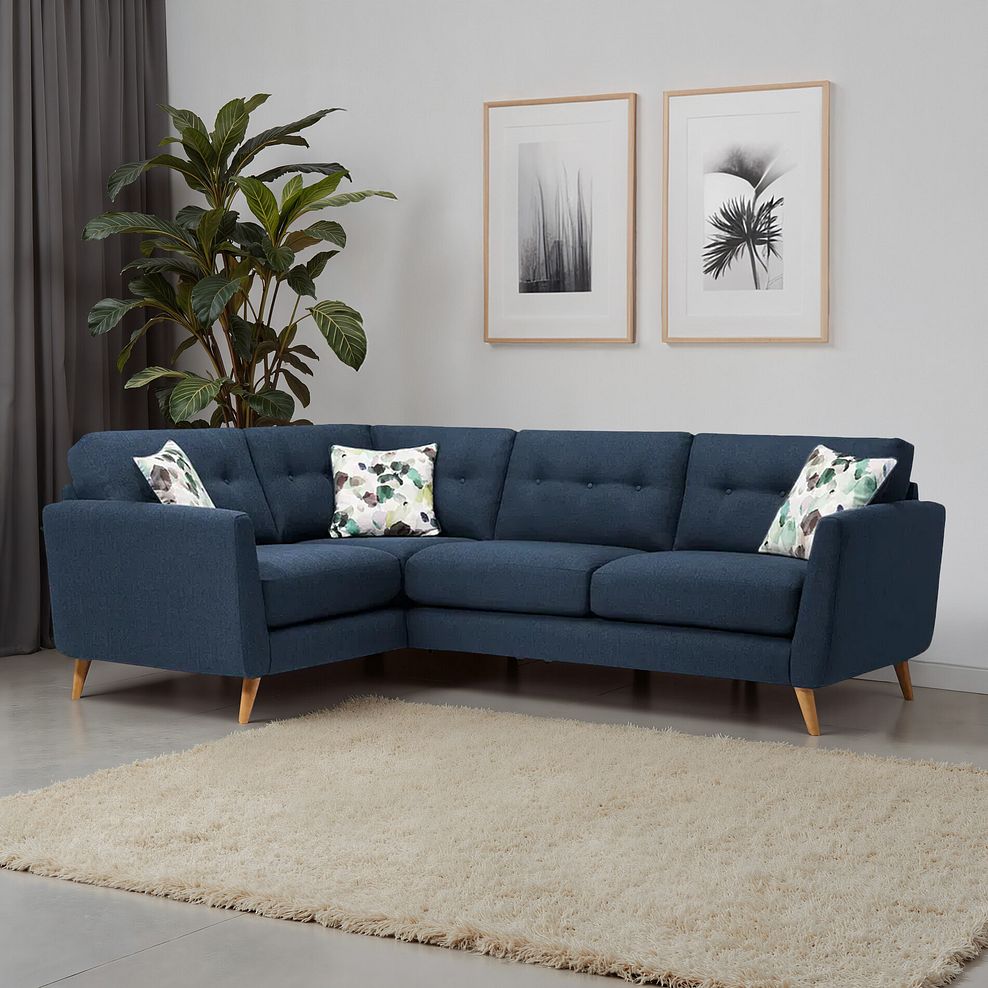 Evie Right Hand Corner Sofa in Blue Fabric 1