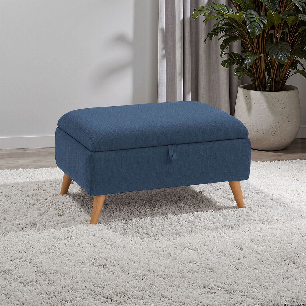 Evie Storage Footstool in Plain Blue Fabric 1