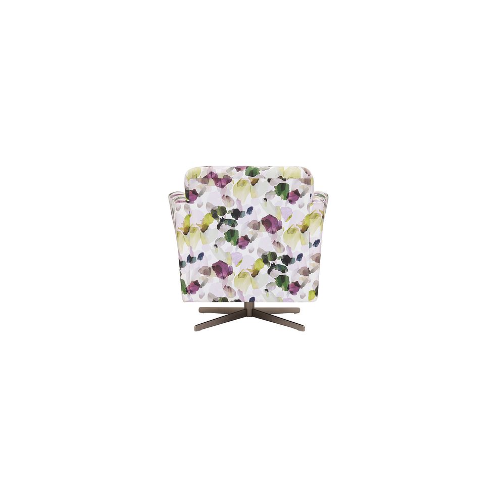 Evie Swivel Chair in Patterned Purple Fabric + Charcoal Scatter 6