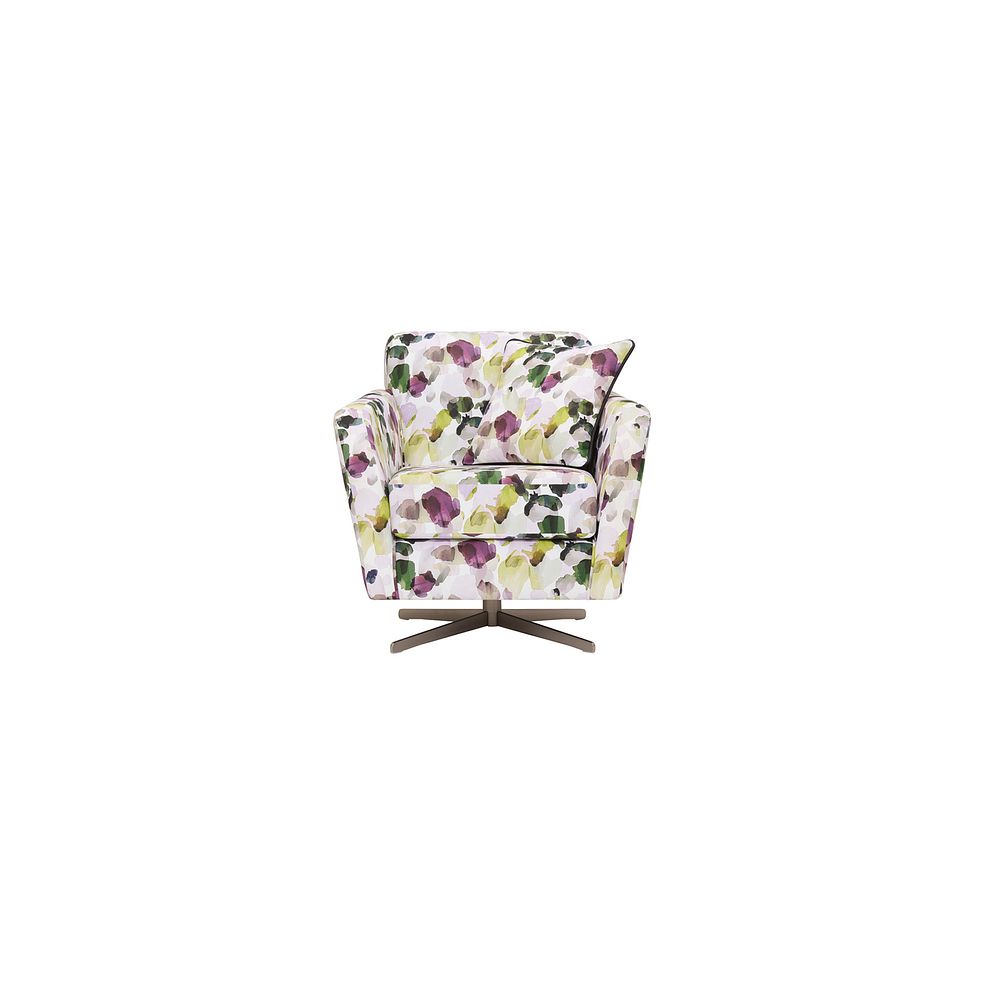 Evie Swivel Chair in Patterned Purple Fabric + Charcoal Scatter 4