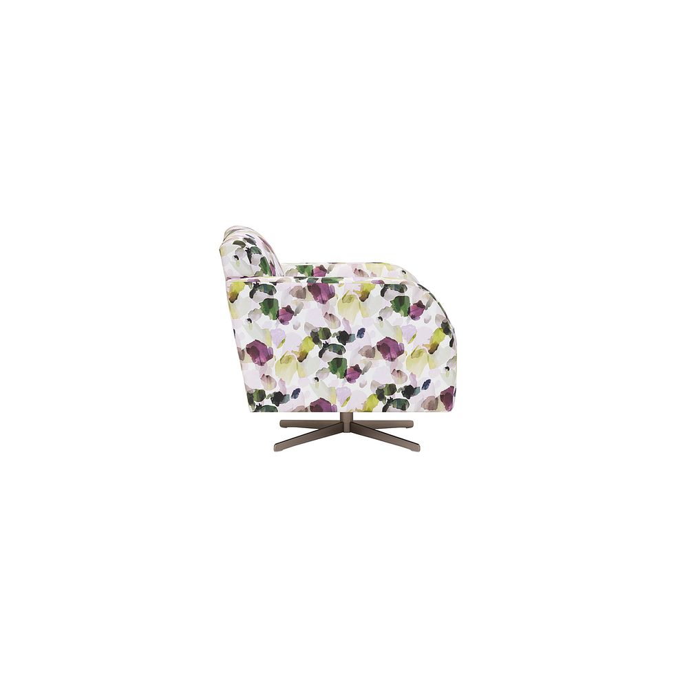 Evie Swivel Chair in Patterned Purple Fabric + Charcoal Scatter 5