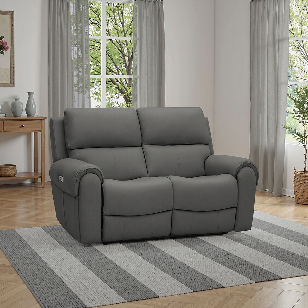 Ezra 2 Seater Electric Recliner in Elephant Grey Leather 1