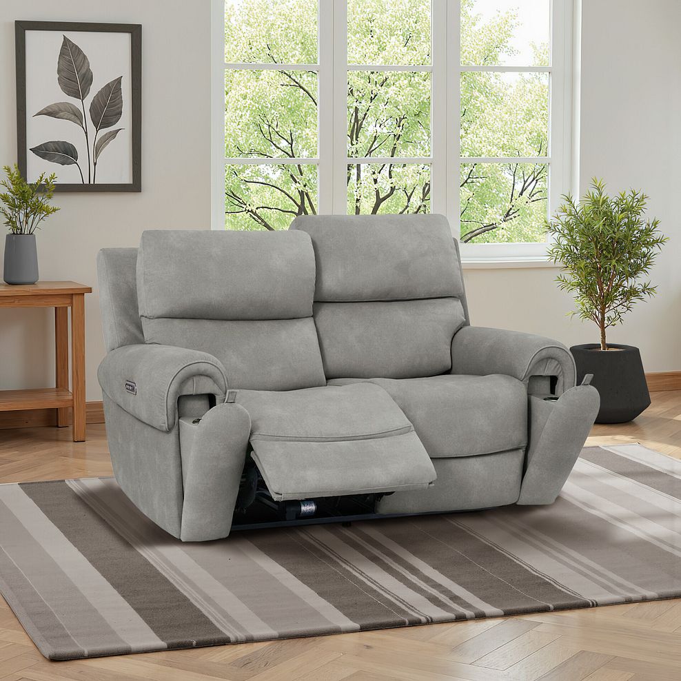 Ezra 2 Seater Electric Recliner with Power Headrest & Lumbar Support in Dexter Stone Fabric 1