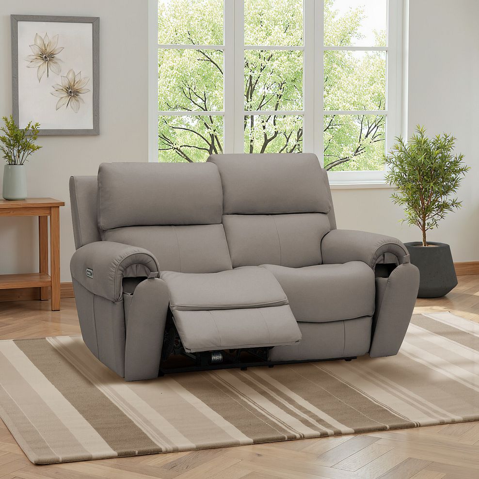 Ezra 2 Seater Electric Recliner with Power Headrest & Lumbar Support in Oyster Leather 1