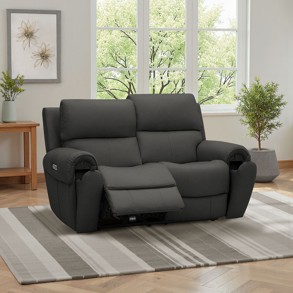 Ezra 2 Seater Electric Recliner with Power Headrest & Lumbar Support in Storm Leather 1