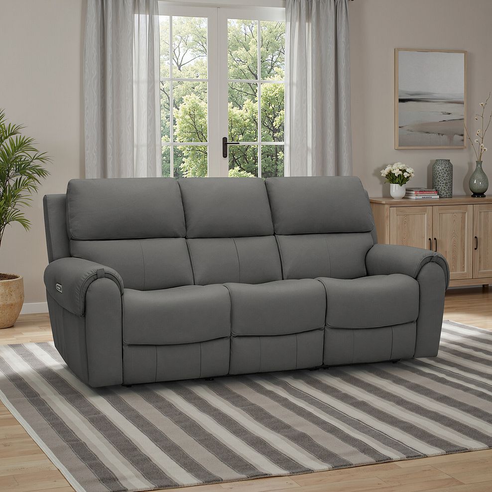 Ezra 3 Seater Electric Recliner in Elephant Grey Leather 1