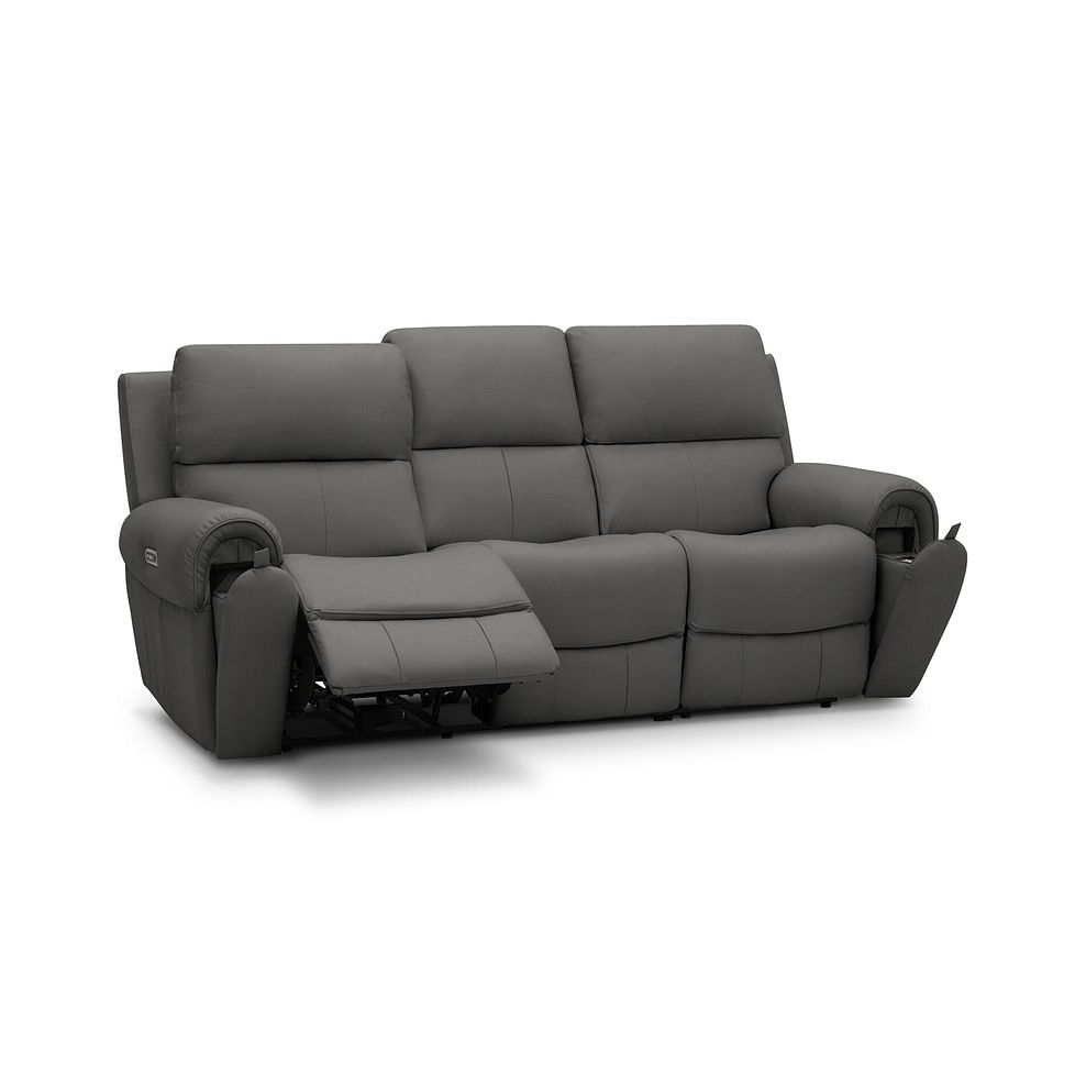 Ezra 3 Seater Electric Recliner with Power Headrest & Lumbar Support in Elephant Grey Leather 3