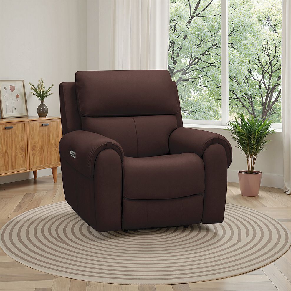 Ezra Electric Recliner Armchair in Chestnut Leather 1